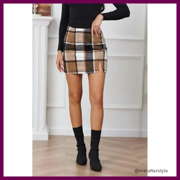 Wool Pencil Skirt High Waisted Bodycon Slit Classic Chic Office Wear